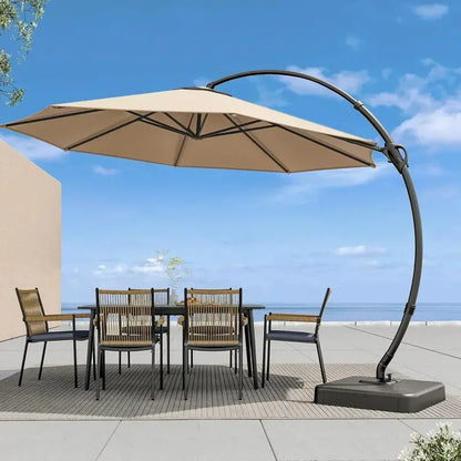 LAUSAINT HOME Cantilever Patio Umbrella  11-Foot Curved Deluxe Shade with Included Base