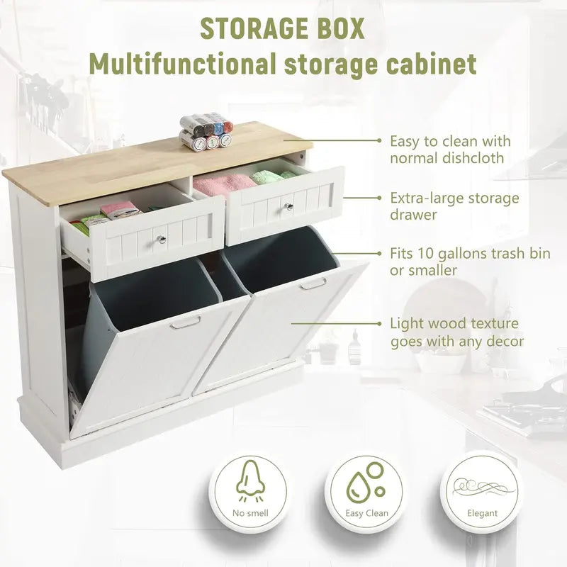 LOUVIXA Double Hidden Trash Can Cabinet  Tilt-Out Organizer with Two Integrated Waste Bins