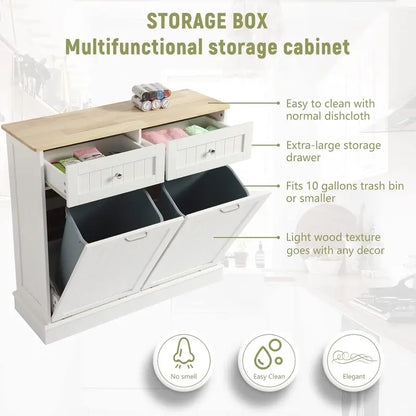 LOUVIXA Double Hidden Trash Can Cabinet  Tilt-Out Organizer with Two Integrated Waste Bins