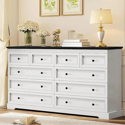10-Drawer Wooden Dresser  Tall Chest of Drawers with Ample Storage, Rustic or Modern Bedroom Fit