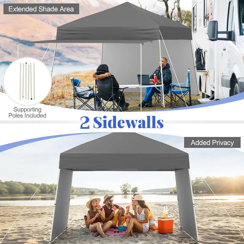 9.2′ x 14′ Pop-Up Canopy Tent  UPF50+ Outdoor Shelter with Two Sidewalls & Adjustable Slant Legs