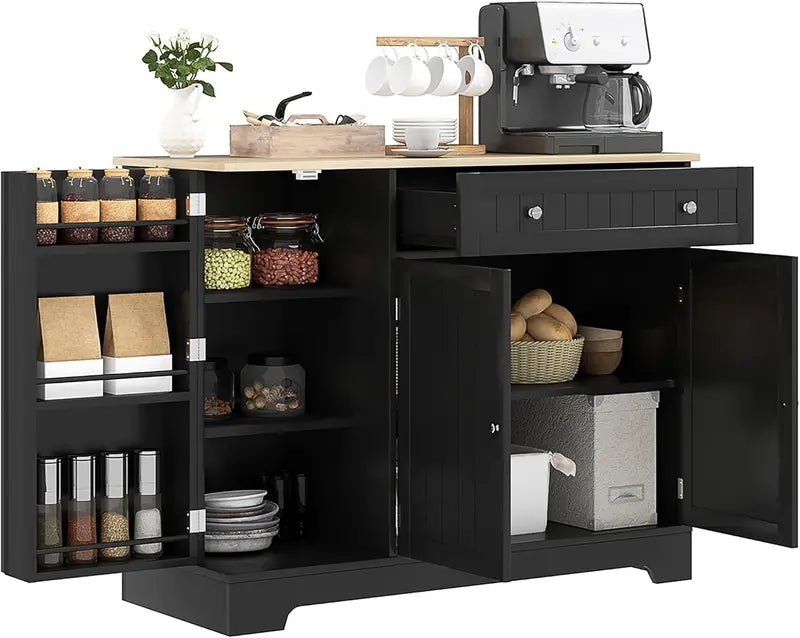 Compact Modern White Coffee Bar Cabinet — Sideboard with Drawer, Adjustable Shelves & Door Storage for Small Kitchens