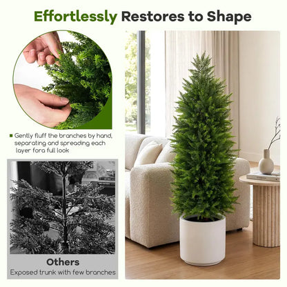 Set of 2 Artificial Cedar Cypress Plants in Cement-Filled Pots (4 FT Tall)