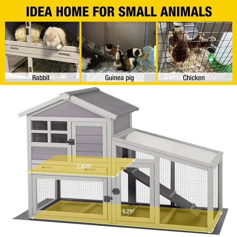 Aivituvin Outdoor Rabbit Hutch with Indoor Use Option  Gray Bunny Cage Featuring Pull-Out Tray & Removable Wire Mesh Floor