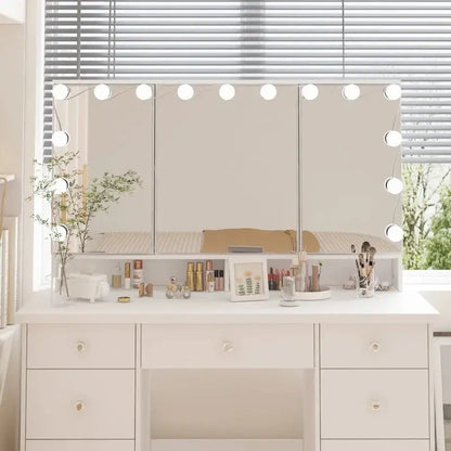 Luxury LED-Lit Makeup Vanity Station  9-Drawer Elegant Beauty Organizer