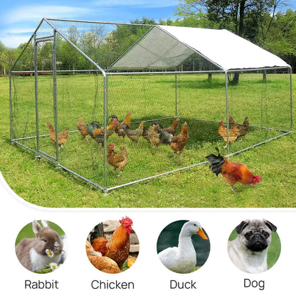 10x10ft Walk in Large Metal Chicken Coop Run Backyard Hen House Poultry Rabbit Cage