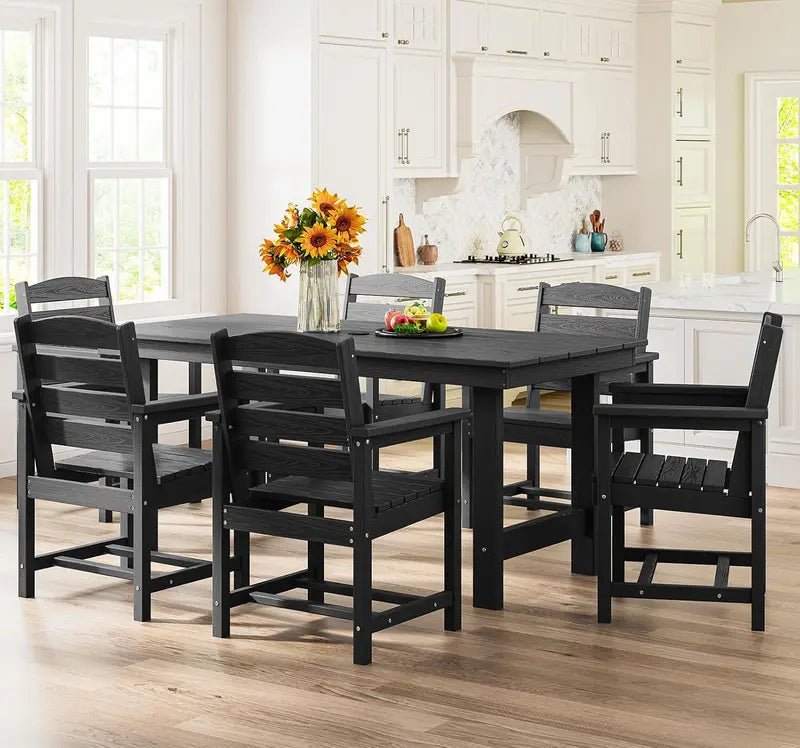 7-Piece HDPE Outdoor Dining Set  Weather-Resistant Table with Umbrella Hole & Six Matching Chairs