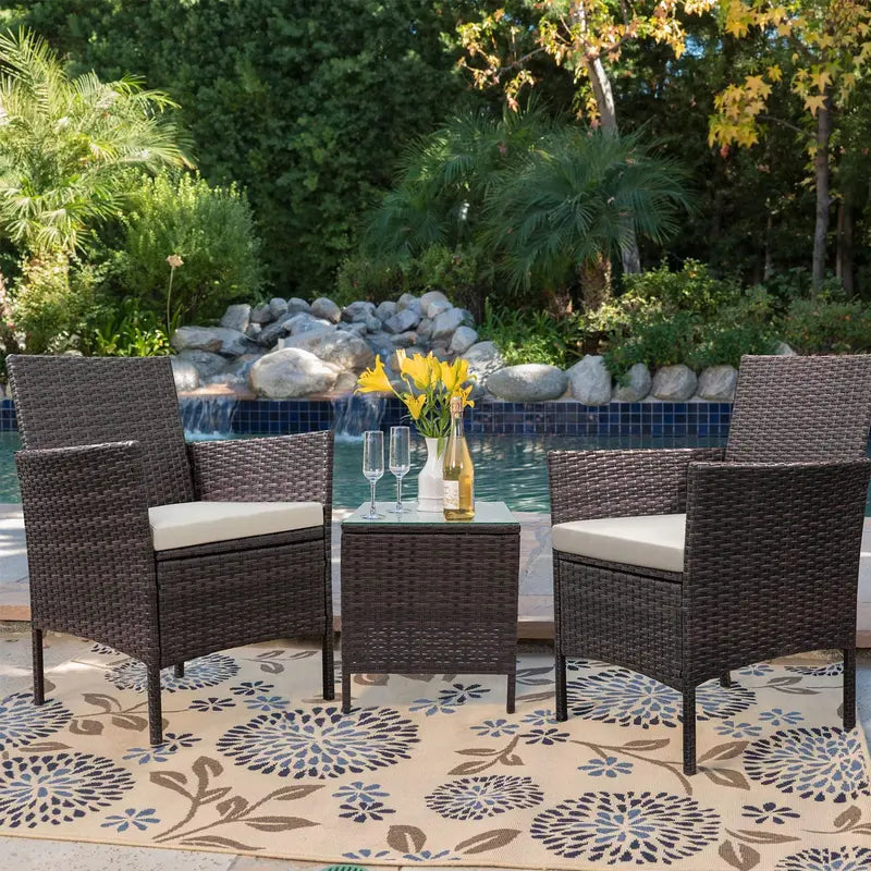 Devoko 3-Piece Patio Furniture Set  Durable PE Rattan Chairs & Table for Indoor/Outdoor Use