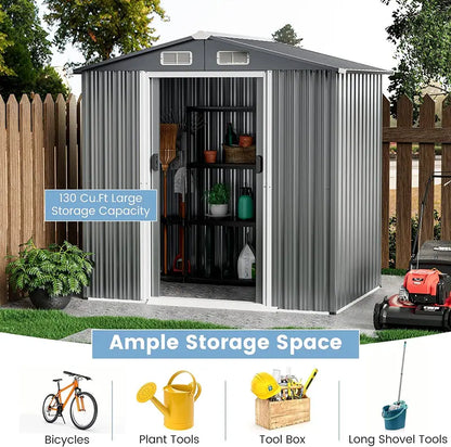 6′ x 4′ Galvanized Metal Outdoor Storage Shed  Rust-Resistant Tool House with Reinforced Frame