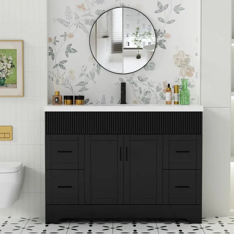 Wavy Line Bathroom Vanity Set  30″, 36″, 48″ Options with Pre-Installed Sink & Faucet