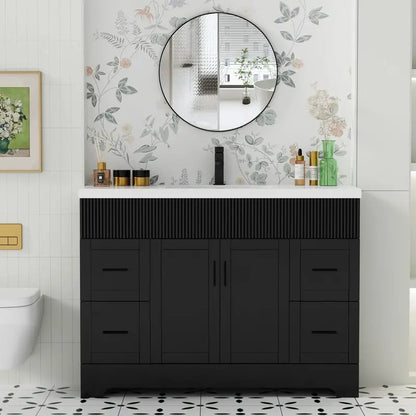 Wavy Line Bathroom Vanity Set  30″, 36″, 48″ Options with Pre-Installed Sink & Faucet