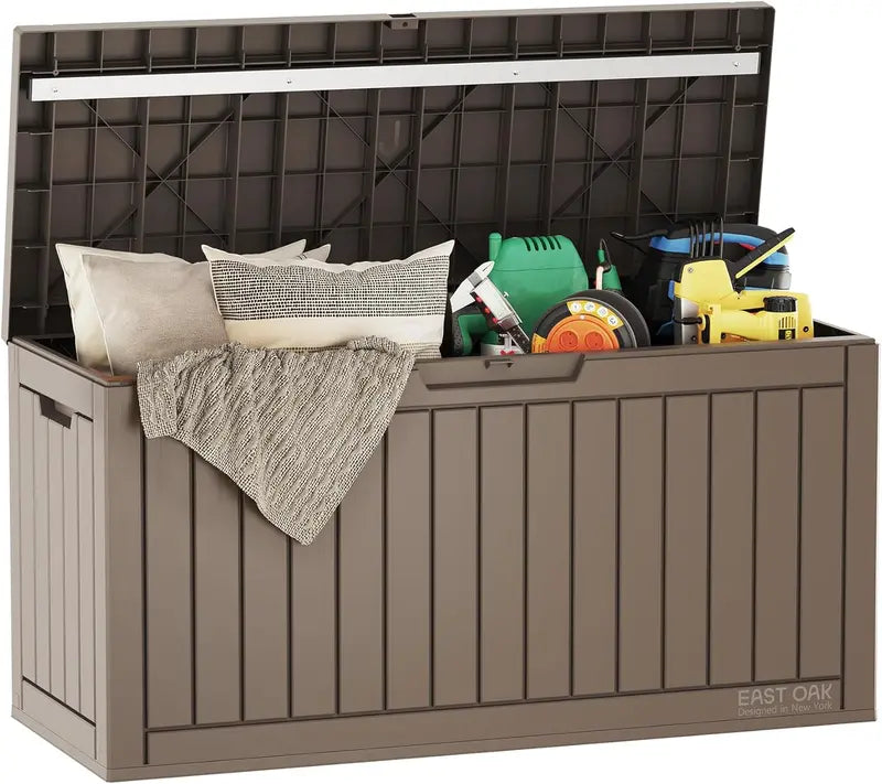 EAST OAK 60-Gallon Resin Deck Box  All-Weather Indoor/Outdoor Storage Bin with Waterproof Design