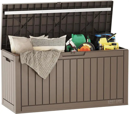 EAST OAK 60-Gallon Resin Deck Box  All-Weather Indoor/Outdoor Storage Bin with Waterproof Design