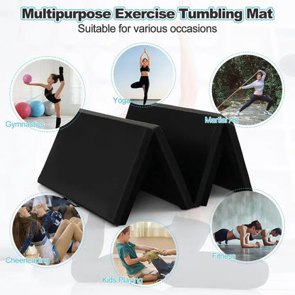 8′ x 4′ Folding Gymnastics Mat  2-Inch Thick Tumbling Pad with Carry Handles and Hook-and-Loop Closure