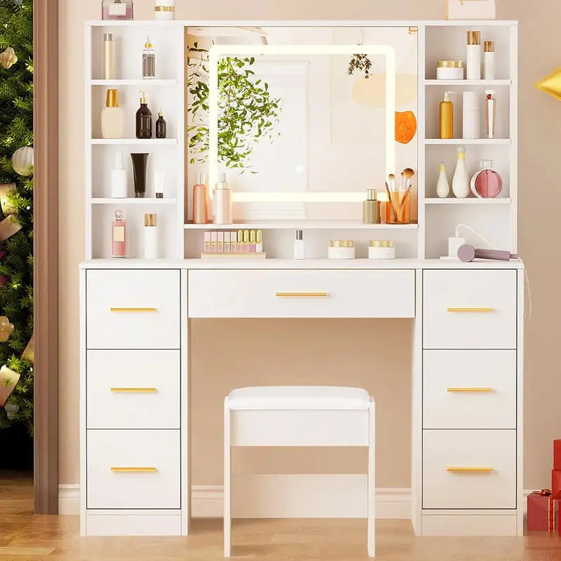ANWBROAD Lighted Makeup Vanity Desk  39.4-Inch LED Mirror Table, Designed for Teens and Young Adults