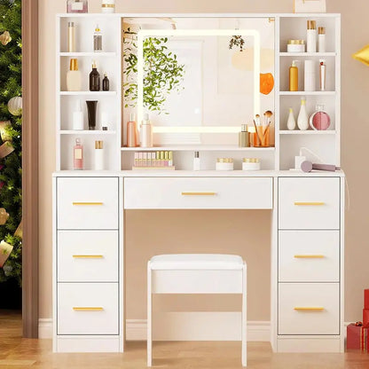 ANWBROAD Lighted Makeup Vanity Desk  39.4-Inch LED Mirror Table, Designed for Teens and Young Adults