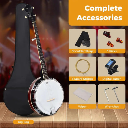 5-String Open-Back Banjo  Professional-Grade Remo Synthetic Drumhead
