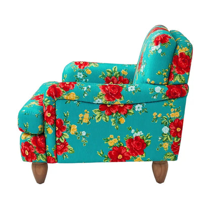 Pioneer Woman Teal Floral Accent Chair with Low Back and Vintage Design