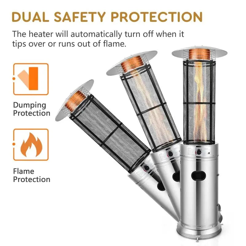 41,000 BTU Propane Patio Heater  Stainless Steel Standing Outdoor Heater with Glass Tube Element & Mobility Wheels