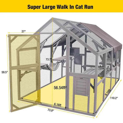 Morgete Luxury Outdoor Cat House: Spacious 56.54ft² Enclosure with Platforms & Weatherproof Cover