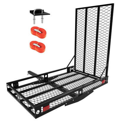 Hitch-Mount Wheelchair Carrier with Loading Ramp and Dual Secure Tie-Down Straps