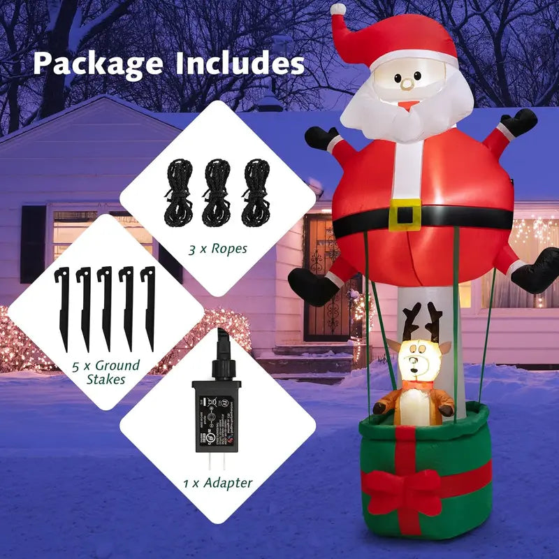 Tangkula 8FT Inflatable Christmas Santa Claus with Hot Air Balloon & Reindeer, LED Lights, Self-Inflating Outdoor Decor