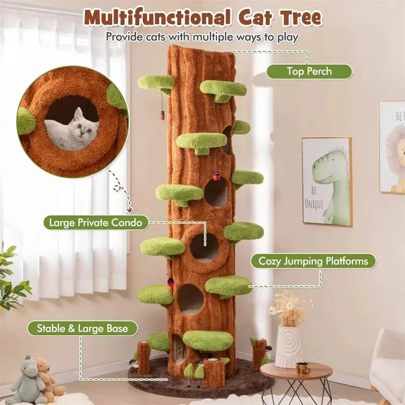 90.5-Inch Modern Cat Tree Tower  Realistic Multi-Level Indoor Play Structure with 5 Condos, Sisal Scratching Posts & Elevated Perches