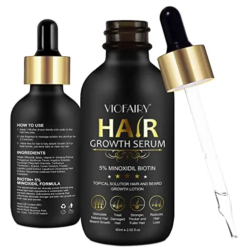 5% Minoxidil Biotin Serum for Hair Growth & Regrowth  2.02 oz  Natural Treatment for Thicker, Longer, Fuller Hair