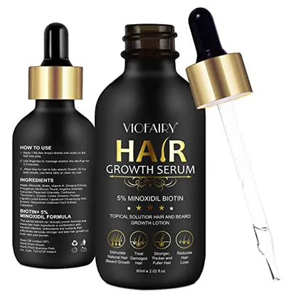 5% Minoxidil Biotin Serum for Hair Growth & Regrowth  2.02 oz  Natural Treatment for Thicker, Longer, Fuller Hair