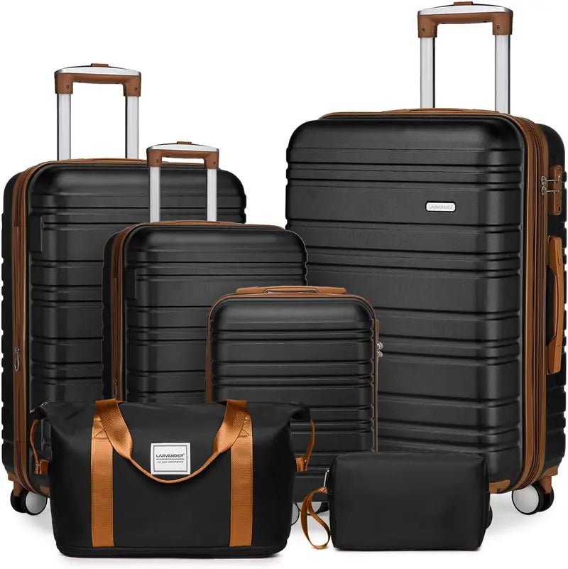 6-Piece Expandable Rolling Luggage Set  Lightweight Hardshell Suitcases with Smooth-Spinning Wheels & Modular Packing Options