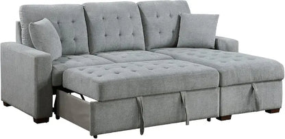 Modern L-Shaped Sleeper Sectional Sofa with Right-Side Storage Chaise and Pull-Out Bed  Gray Fabric