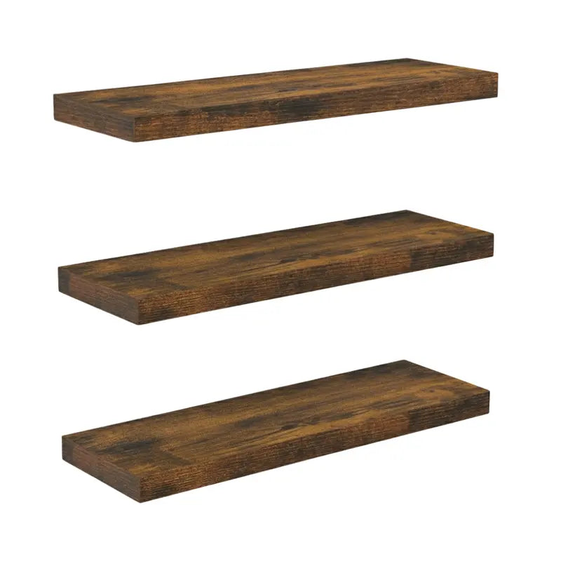 Set of 3 Floating Wooden Wall Shelves for Living Room or Kitchen