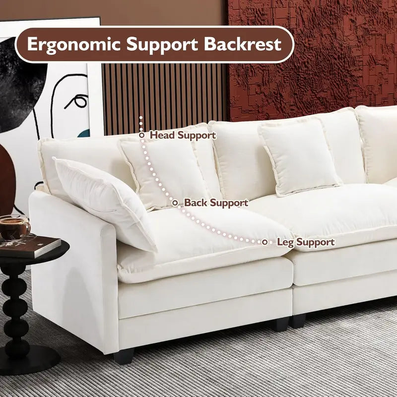 111.4-Inch L-Shaped Modular Cloud Sofa  Chenille 4-Seater with Ottoman & Deep Seat Design