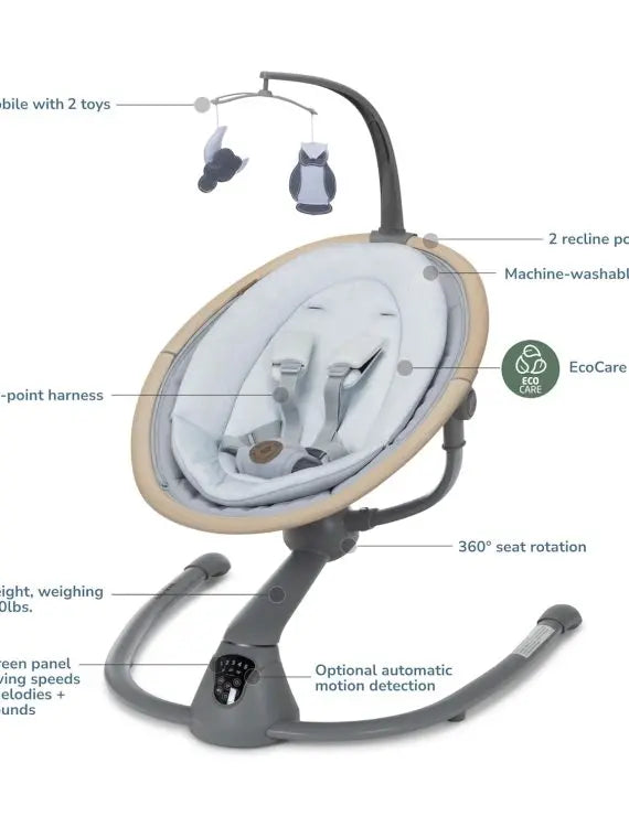 Cassia Baby Swing Classic Oat  Smart Portable Infant Swing with Music, 360° Rotation, Lightweight & Foldable, Essential Blue