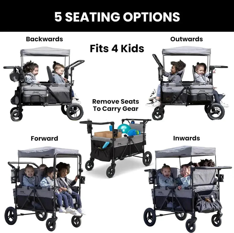 Delta Children Jeep Wrangler 4-Seater Stroller Wagon  Premium Quad-Wheel All-Terrain Wagon