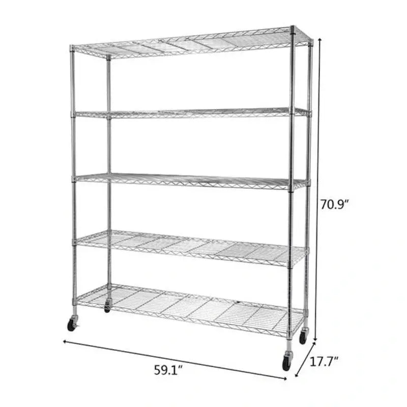 Mobile 5-Tier Wire Shelving Unit  59″L x 17.7″W x 70.9″H with Casters
