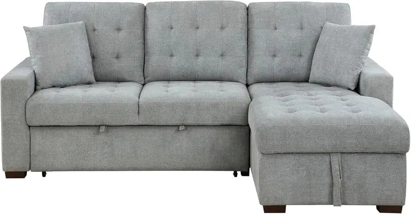 Modern L-Shaped Sleeper Sectional Sofa with Right-Side Storage Chaise and Pull-Out Bed  Gray Fabric