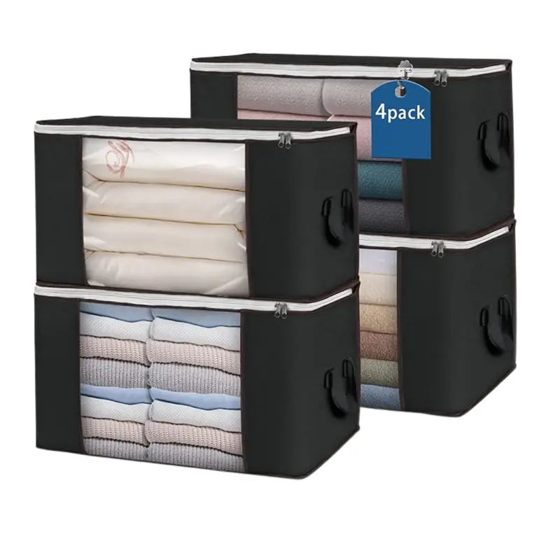 Large 90-Liter Foldable Fabric Storage Bags with Clear Window & Carry Handles