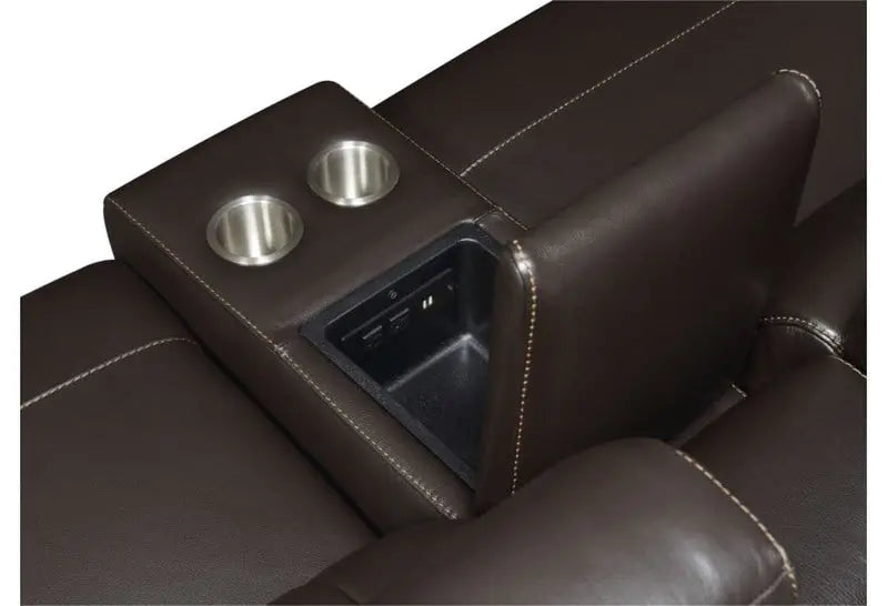 Power Reclining Leather Sectional Sofa  4-Seat with USB/Outlets