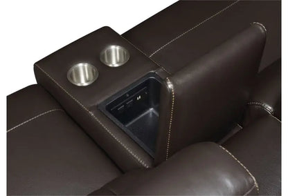 Power Reclining Leather Sectional Sofa  4-Seat with USB/Outlets