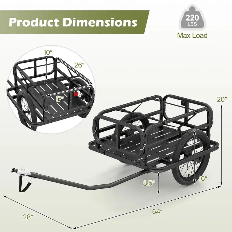 Heavy-Duty Universal Bike Cargo Trailer with 16-Inch All-Terrain Tires and Secure Hitch