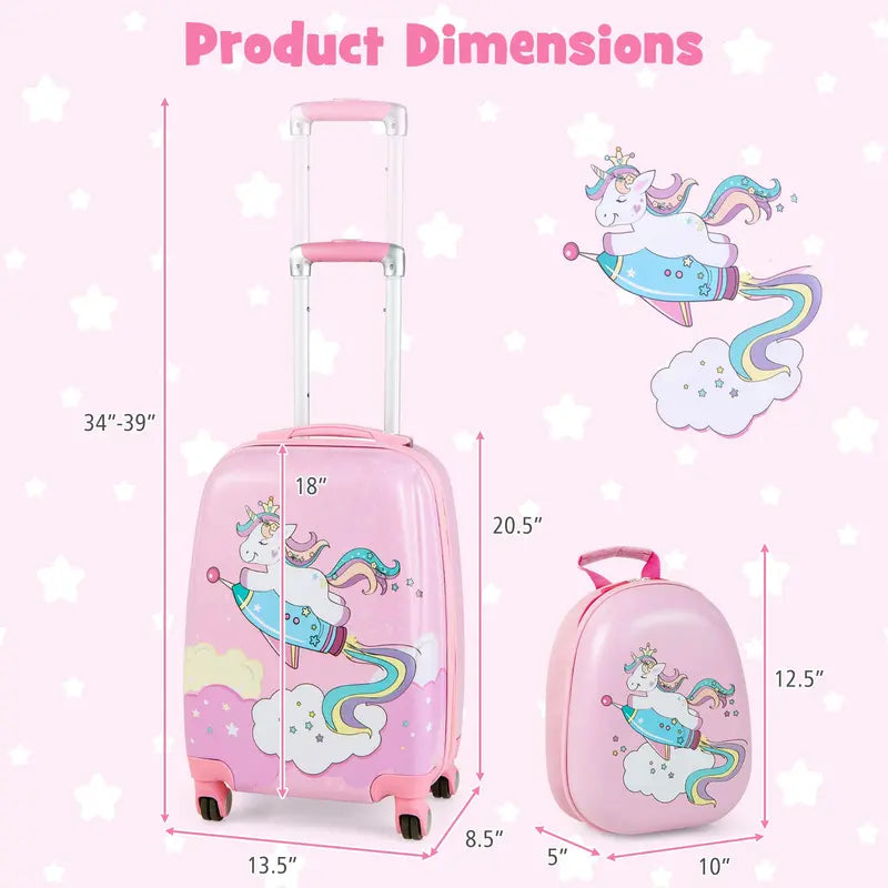 Pink Kids’ Carry-On Luggage Set: 12″ and 18″ Spinner Suitcases