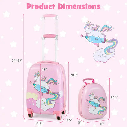 Pink Kids’ Carry-On Luggage Set: 12″ and 18″ Spinner Suitcases
