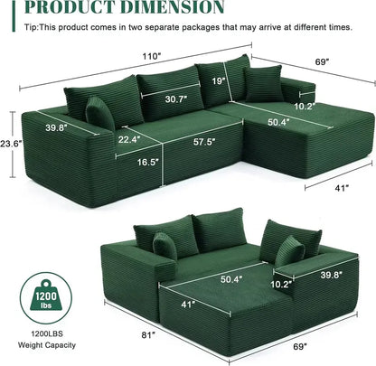 110-Inch Boneless Cloud Sofa: Ultra-Modular Living Room Lounge with Deep, Supportive Seating