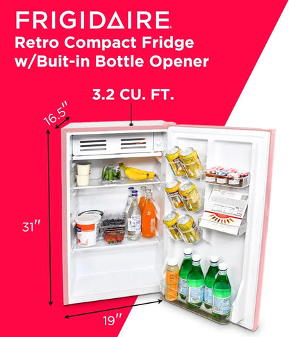 Frigidaire Retro Mini Fridge  3.2 Cu. Ft Pink/Coral Bar Refrigerator with Bottle Opener & Adjustable Thermostat