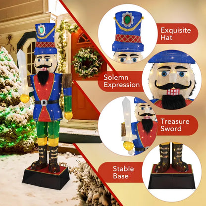 6-Foot Lighted Nutcracker Soldier — Life-Sized Holiday Decoration with Sword and 110 Warm White LEDs
