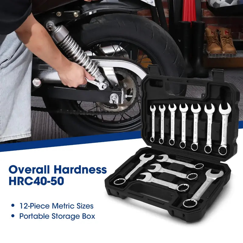 WORKPRO 12-Piece Stubby Combination Wrench Set for Tight Spaces