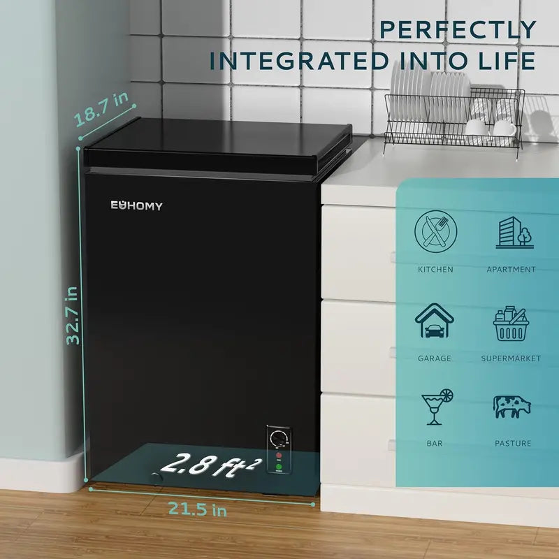 EUHOMY 3.5 Cu.Ft Portable Chest Freezer  Wheeled Deep Freeze Unit with 7-Level Thermostat