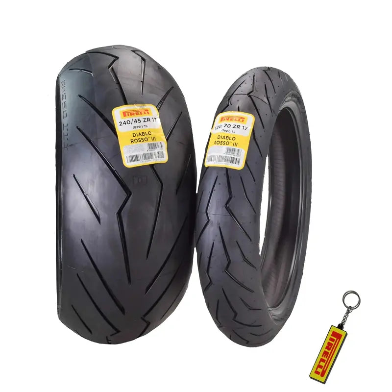 Pirelli Diablo Rosso III Motorcycle Tires  120/70ZR17 Front + 240/45ZR17 Rear with Keychain
