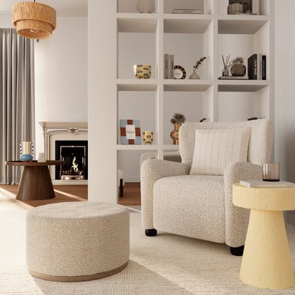 Fauteuil blanc effet laine boucl e